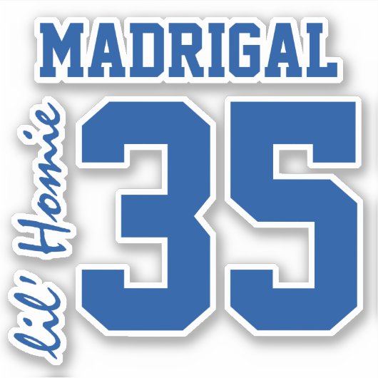 Eigen Jersey Nummer achternaam/Nickname Typografie Sticker (Voorkant)