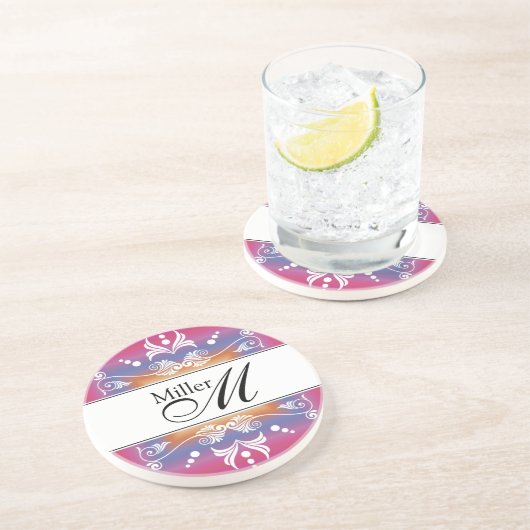 Eigen Jubileum-monogram voor bruiloft Zandsteen Onderzetter (Zijkant)