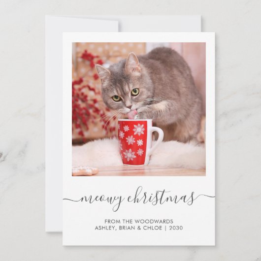 Eigen kat-foto Meowy-kerstscript Feestdagenkaart (Voorkant)