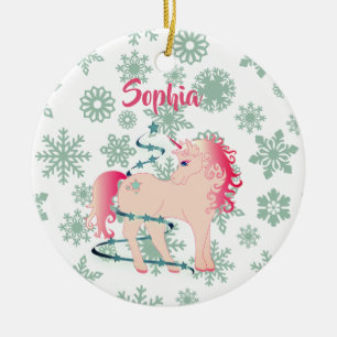 Eigen kerst met Unicorn Cute Girl Believe Keramisch Ornament