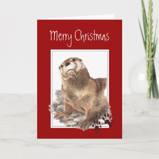 Eigen kerst met vrolijkheid, Cute Otter Animal Feestdagen Kaart (Voorkant)