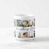 Eigen kerstblauw script fotocollage koffiemok (Center)