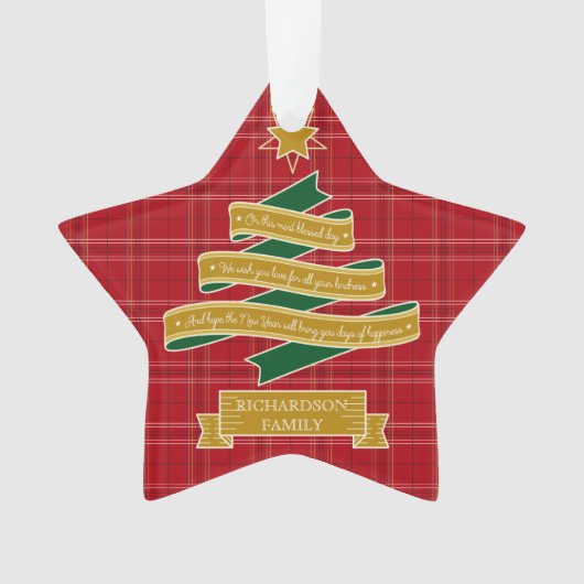 Eigen kerstboomrand Rood geponste ster voor kerstb Ornament (voorkant)