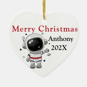 Eigen kerstboomstronaut keramisch ornament