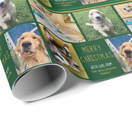 Eigen kerstcadeau foto Collage Green Pet Eigenaar Cadeaupapier (Rol Hoek)