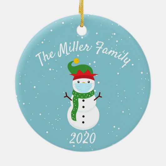 Eigen kerstcadeaumasker Snowman 2020 Keramisch Ornament (Achterkant)