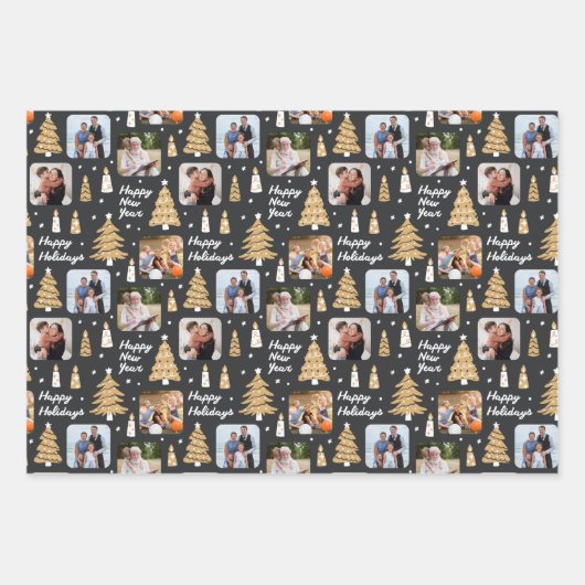 Eigen kerstcadeaupapier zwart wit inpakpapier vel (Voorkant 3)