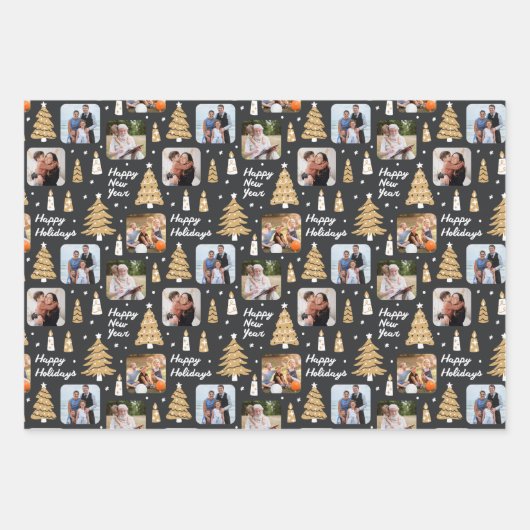 Eigen kerstcadeaupapier zwart wit inpakpapier vel (Voorkant 2)