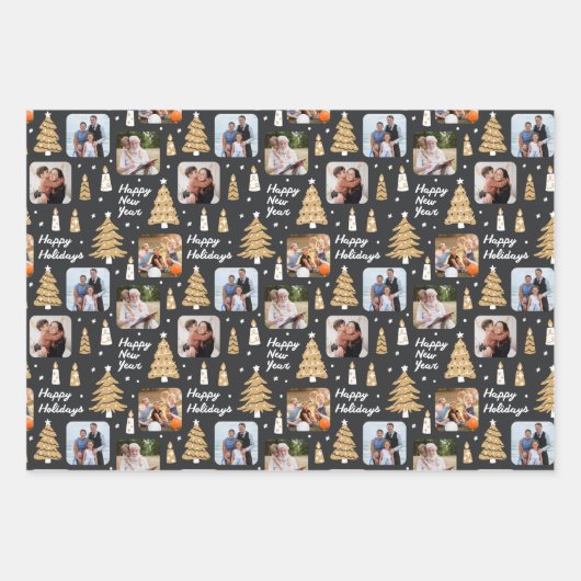 Eigen kerstcadeaupapier zwart wit inpakpapier vel (Voorkant)