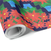 Eigen kerstcadeautje: Poinsettias, blauw Cadeaupapier (Rol Hoek)