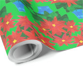 Eigen kerstcadeautje: Poinsettias, groen Cadeaupapier (Rol Hoek)
