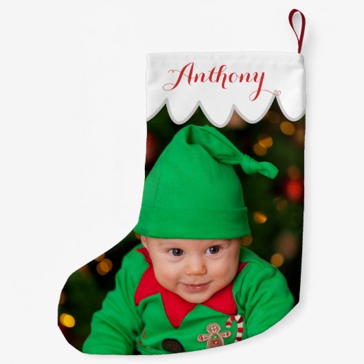 Eigen kerstcadeautjes met uw foto kleine kerstsok (Achterkant)