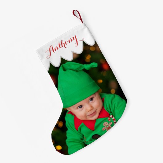 Eigen kerstcadeautjes met uw foto kleine kerstsok (Achterkant (Hangend))