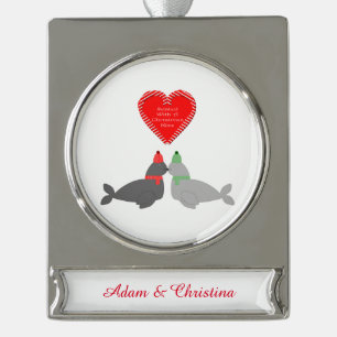 Eigen kerstcadeauzegels verzilverd banner ornament