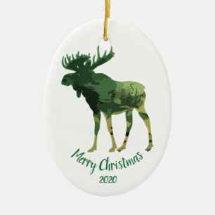 Eigen kerstcamouflage Moose Fun Art Keramisch Ornament