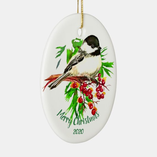 Eigen kerstcichorei Bird Red Berries Keramisch Ornament (Rechts)