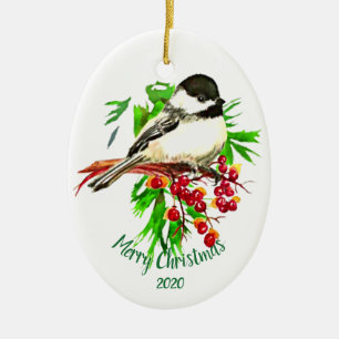 Eigen kerstcichorei Bird Red Berries Keramisch Ornament