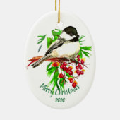 Eigen kerstcichorei Bird Red Berries Keramisch Ornament (Achterkant)