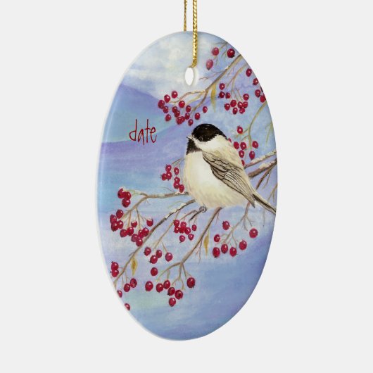 Eigen kerstcichorei, vogel en bessen keramisch ornament (Rechts)