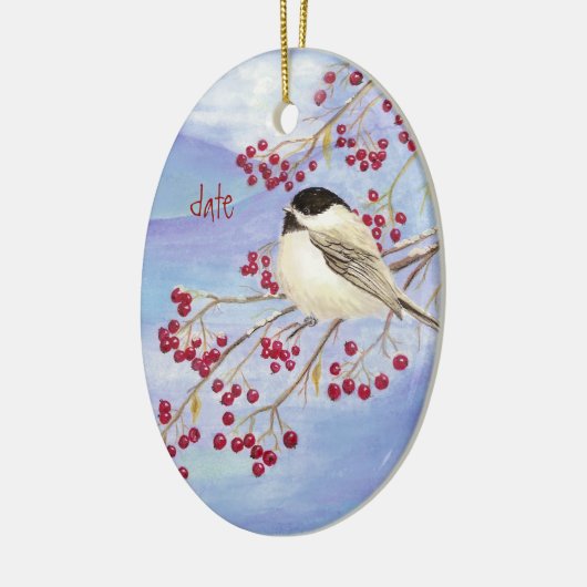 Eigen kerstcichorei, vogel en bessen keramisch ornament (Links)