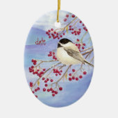Eigen kerstcichorei, vogel en bessen keramisch ornament (Voorkant)