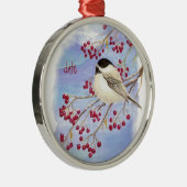 Eigen kerstcichorei, vogel en bessen metalen ornament (Rechts)