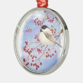 Eigen kerstcichorei, vogel en bessen metalen ornament (Links)