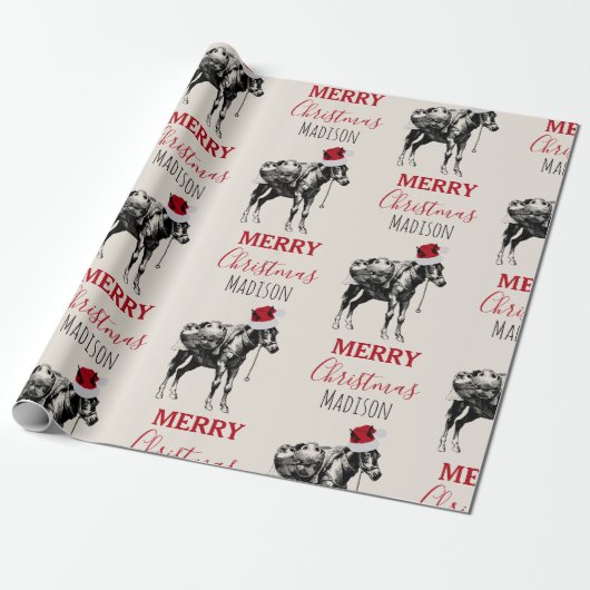 Eigen kerstfeest Donkey Santa Hat Cadeaupapier (Uitgerold)