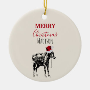 Eigen kerstfeest Donkey Santa Hat Keramisch Ornament