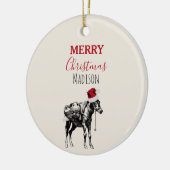 Eigen kerstfeest Donkey Santa Hat Keramisch Ornament (Links)