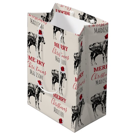 Eigen kerstfeest Donkey Santa Hat Medium Cadeauzakje (Voorkant Gekanteld)
