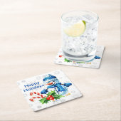 Eigen kerstfeest met blauw Snowman Kartonnen Onderzetters (Insitu)