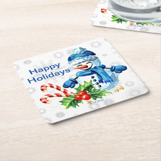 Eigen kerstfeest met blauw Snowman Kartonnen Onderzetters (Schuin)