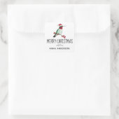 Eigen kerstfeest met ruby-troebel Hummingbird Squa Vierkante Sticker (Tas)