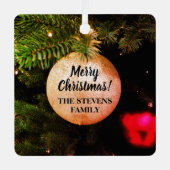 Eigen kerstfeestdag fotovierkant metalen ornament (Voorkant)