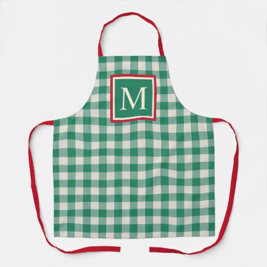 Eigen kerstfeestdag Groen rood Ivory Gingham Schort (Voorkant)