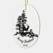 Eigen kerstfeestdag in bos keramisch ornament (Links)