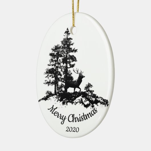 Eigen kerstfeestdag in bos keramisch ornament (Links)