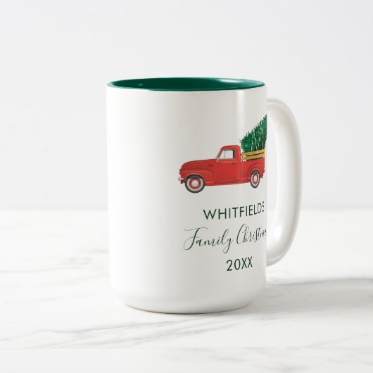 Eigen kerstfeestdag met kerstfeestdag tweekleurige koffiemok (Voorkant rechts)