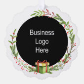Eigen kerstfeestdag voor zakelijke Logo Ornament Kaart (Voorkant)