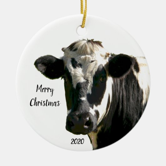 Eigen kerstfeestdagen Koe Boerderij Keramisch Ornament (Voorkant)