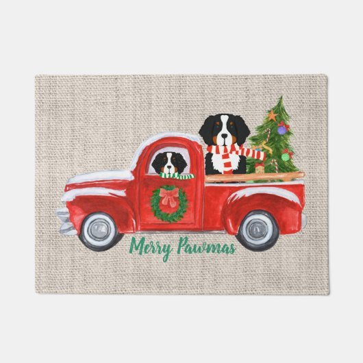 Eigen kerstfeestdagen met rode vrachtwagen deurmat (Voorkant)