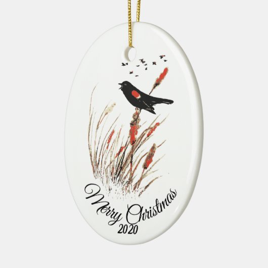 Eigen kerstfeestdagen Waterverf Zwarte vogels Keramisch Ornament (Links)