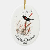 Eigen kerstfeestdagen Waterverf Zwarte vogels Keramisch Ornament (Voorkant)