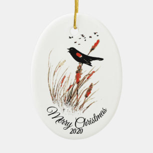 Eigen kerstfeestdagen Waterverf Zwarte vogels Keramisch Ornament