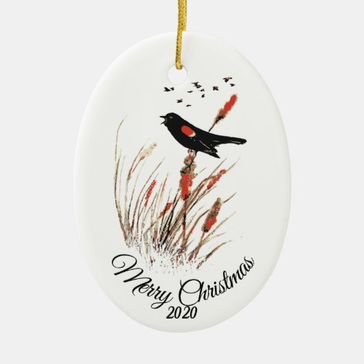 Eigen kerstfeestdagen Waterverf Zwarte vogels Keramisch Ornament (Voorkant)