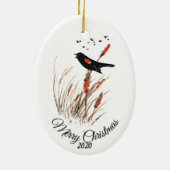 Eigen kerstfeestdagen Waterverf Zwarte vogels Keramisch Ornament (Achterkant)