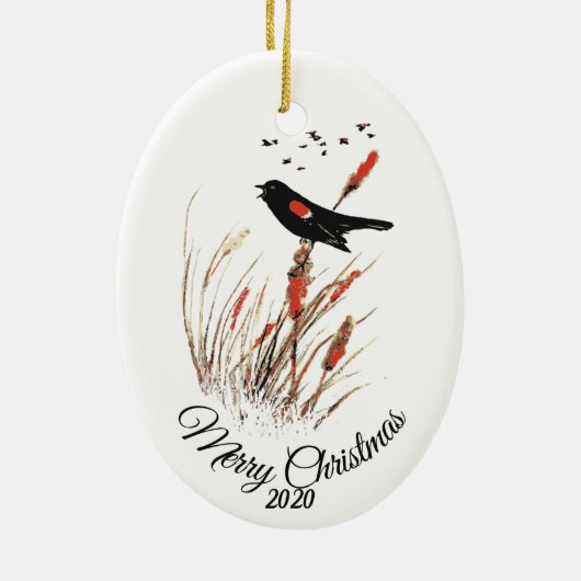 Eigen kerstfeestdagen Waterverf Zwarte vogels Keramisch Ornament (Achterkant)