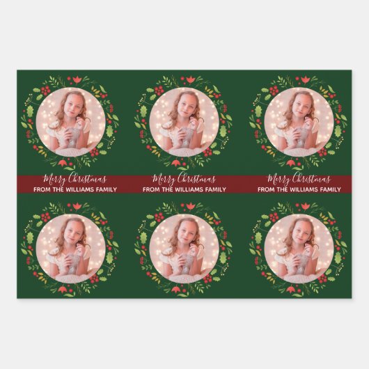 Eigen kerstfeestelijke foto groen rood inpakpapier vel (Voorkant 3)