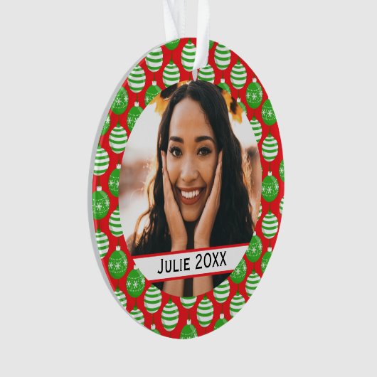 Eigen kerstfeestelijke rode groene versiering ornament (voorkant)